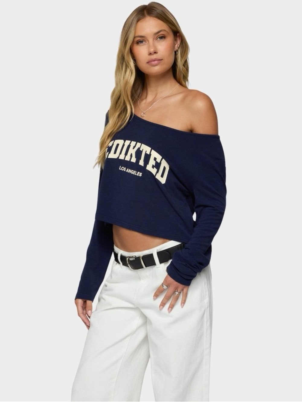 Edikted Los Angeles Navy Blue Long Sleeve Crop Top